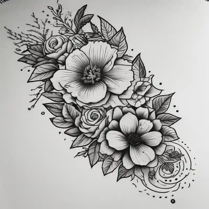 blackwork style Men's Half Sleeve Tattoo Ideas and Designs in 2025 & free generation about Pin up picture arm sleeve. With October flower November flower December flower half-sleeve--for-men and Pin up picture arm sleeve. With October flower November flower December flower half-sleeve--for-men