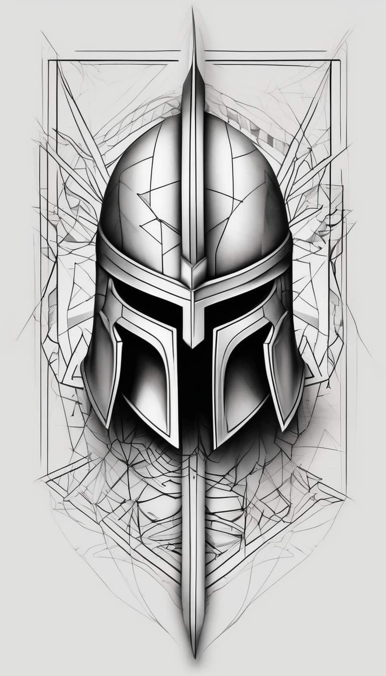 Spartan helmet forearm sleeve half-sleeve--for-men, AI-generated Geometric tattoo design