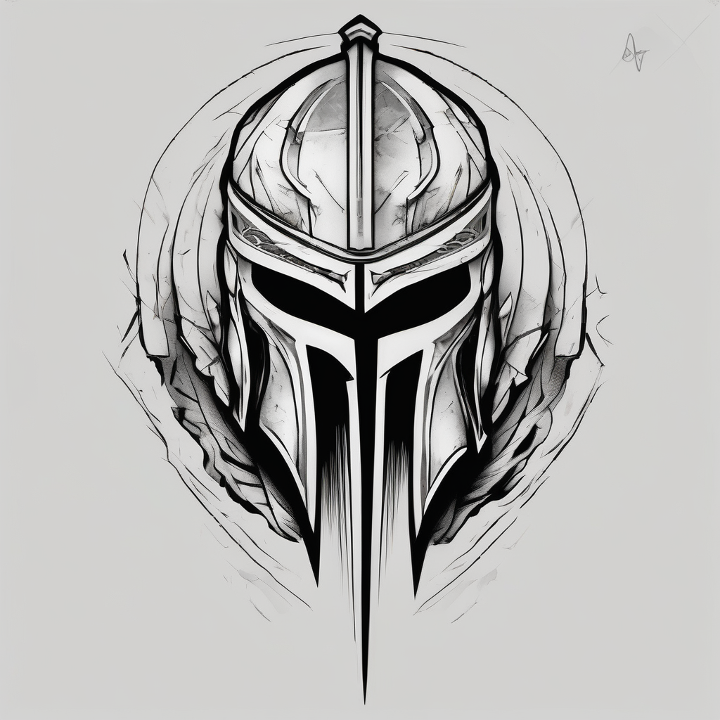 Spartan helmet forearm sleeve, black and white, masculine, aggressive looking, busy flow half-sleeve--for-men, AI-generated Sketch tattoo design