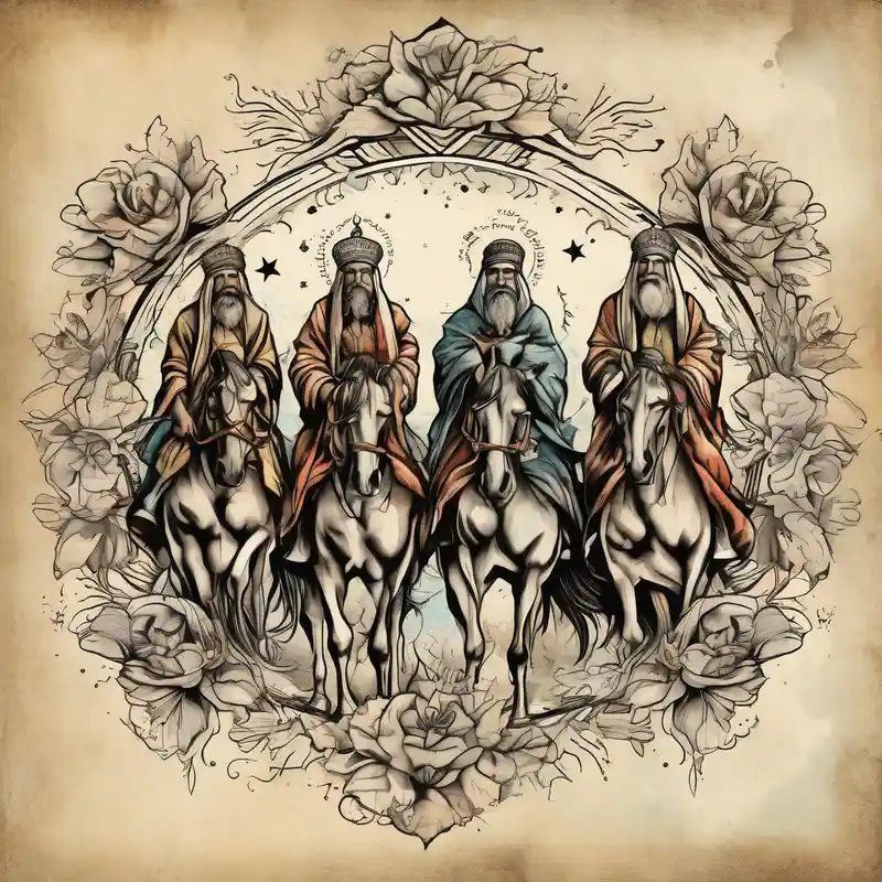 three wise men old school vintage simple traditional design with vintage flowers surrounding it bold color simple