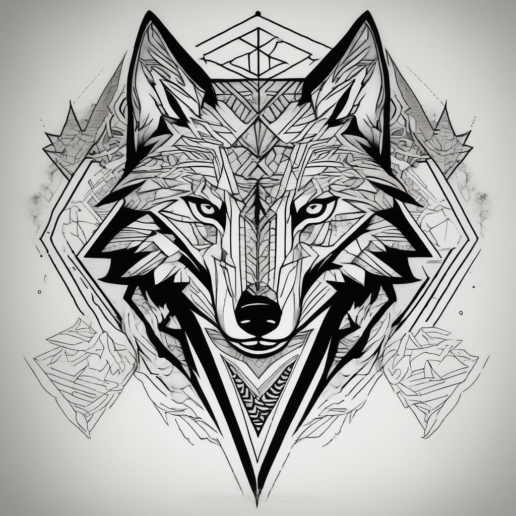 A drawing geometrically half eagle and half wolf half-sleeve-for-men, AI-generated Blackwork tattoo design