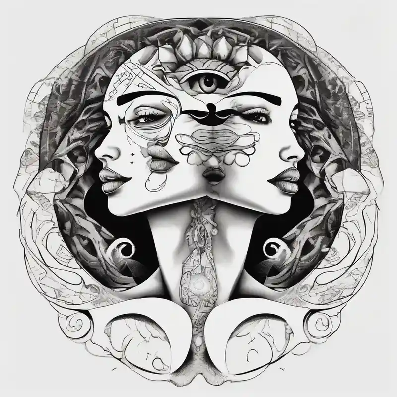 single face half of the face is a woman representing the sun, and the second half is a man representing the moon. – Caricatura, Colores vivos
