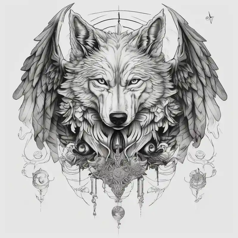 surreal style Ideas de Tatuajes de Lobos para 2025 & Generar gratis about Half wolf half angel half-sleeve-for-men and Half wolf half angel half-sleeve-for-men