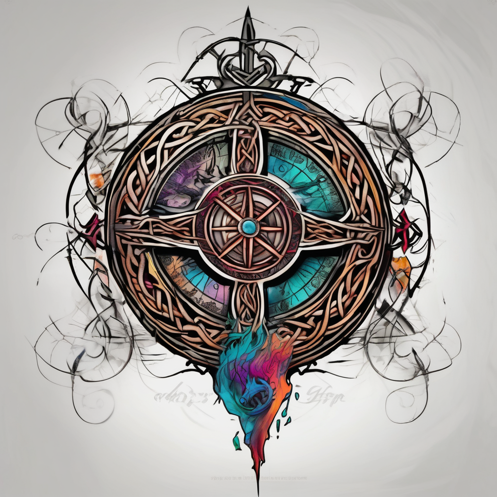 Celtic Viking sleeve tattoo with Viking compass half-sleeve-for-men, diseño de tatuaje Surrealista generado con IA