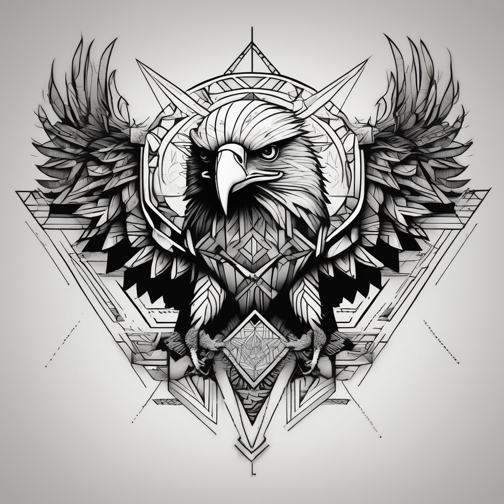 eagle, geometric, subtle, men, forearm tattoo, half-sleeve-for-men, AI-generated Blackwork tattoo design