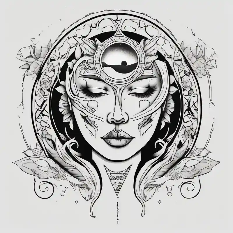 single face half of the face is a woman representing the sun, and the second half is a man representing the moon. the sun has