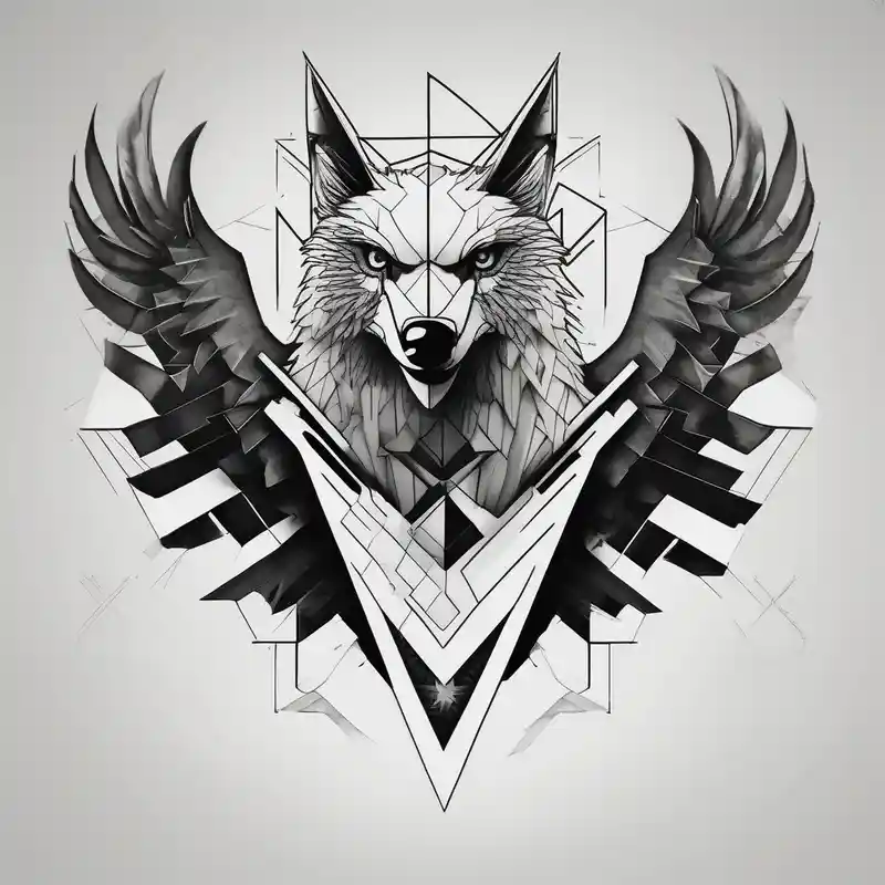 black and white style Ideas de Tatuajes de Lobos para 2025 & Generar gratis about A drawing geometrically half eagle and half wolf half-sleeve-for-men and A drawing geometrically half eagle and half wolf half-sleeve-for-men