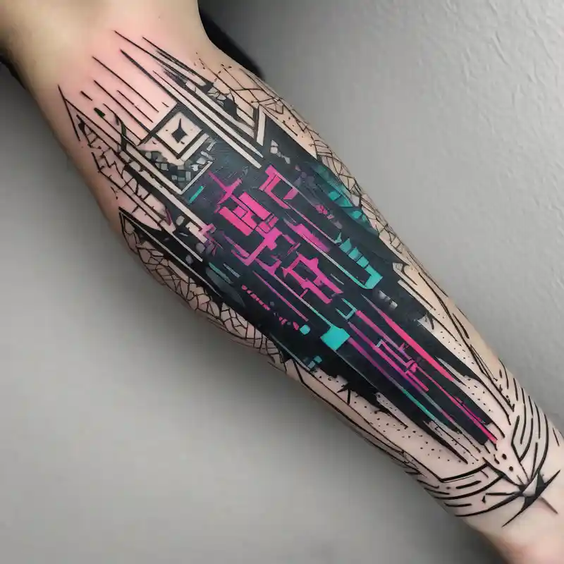 cyberpunk 2077, forearm tattoo, geometric, subtle, men, city skyline, bright colour, panam palmer – Blackwork, Colores vivos