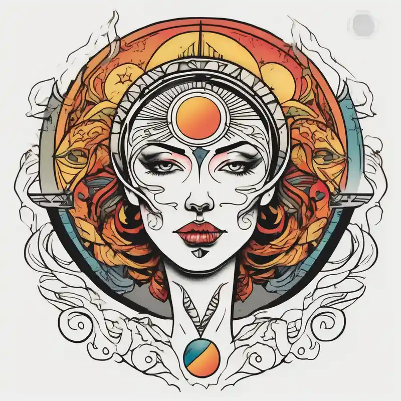 single face half of the face is a woman representing the sun, and the second half is a man representing the moon.