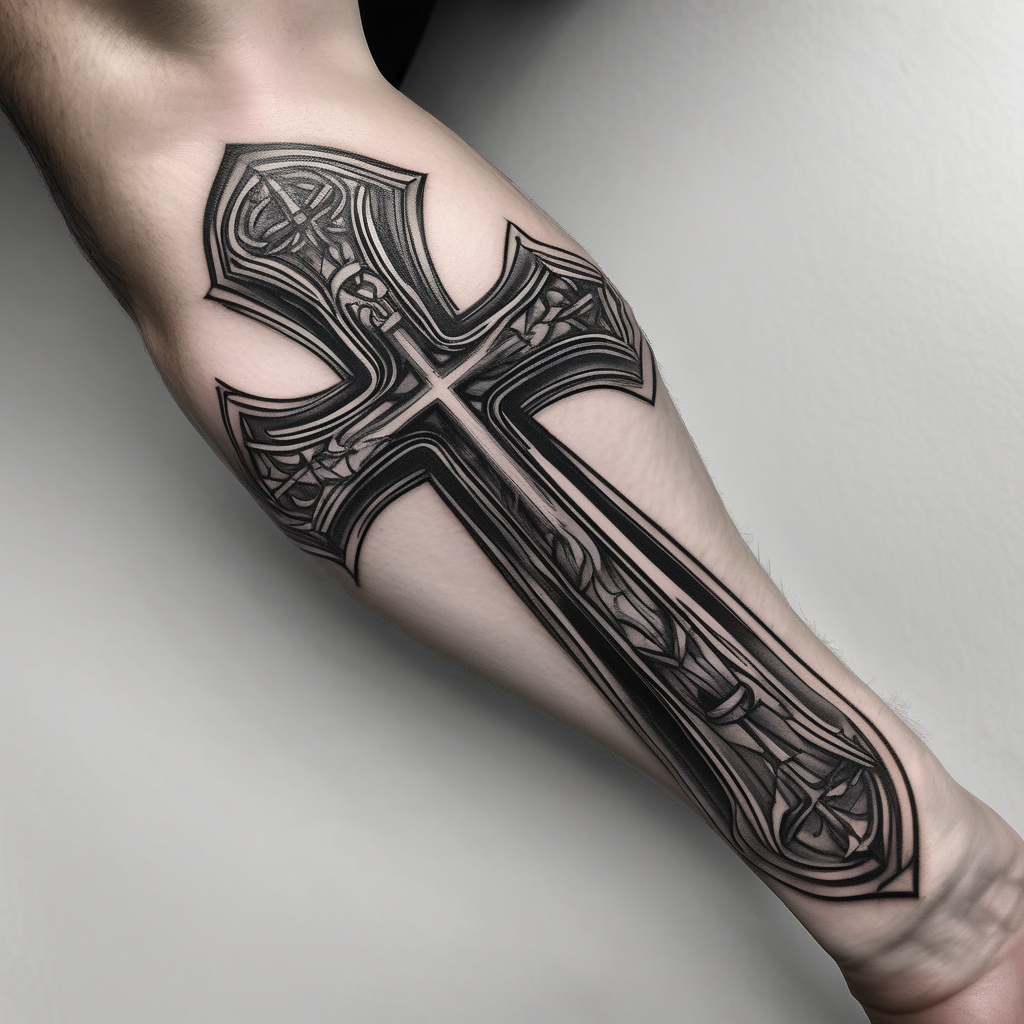 Forearms sleeve biblical cross half-sleeve, design de tatouage Réaliste généré par IA