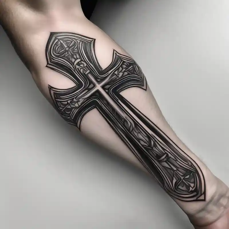 Forearms sleeve biblical cross – Réaliste, Noir et blanc