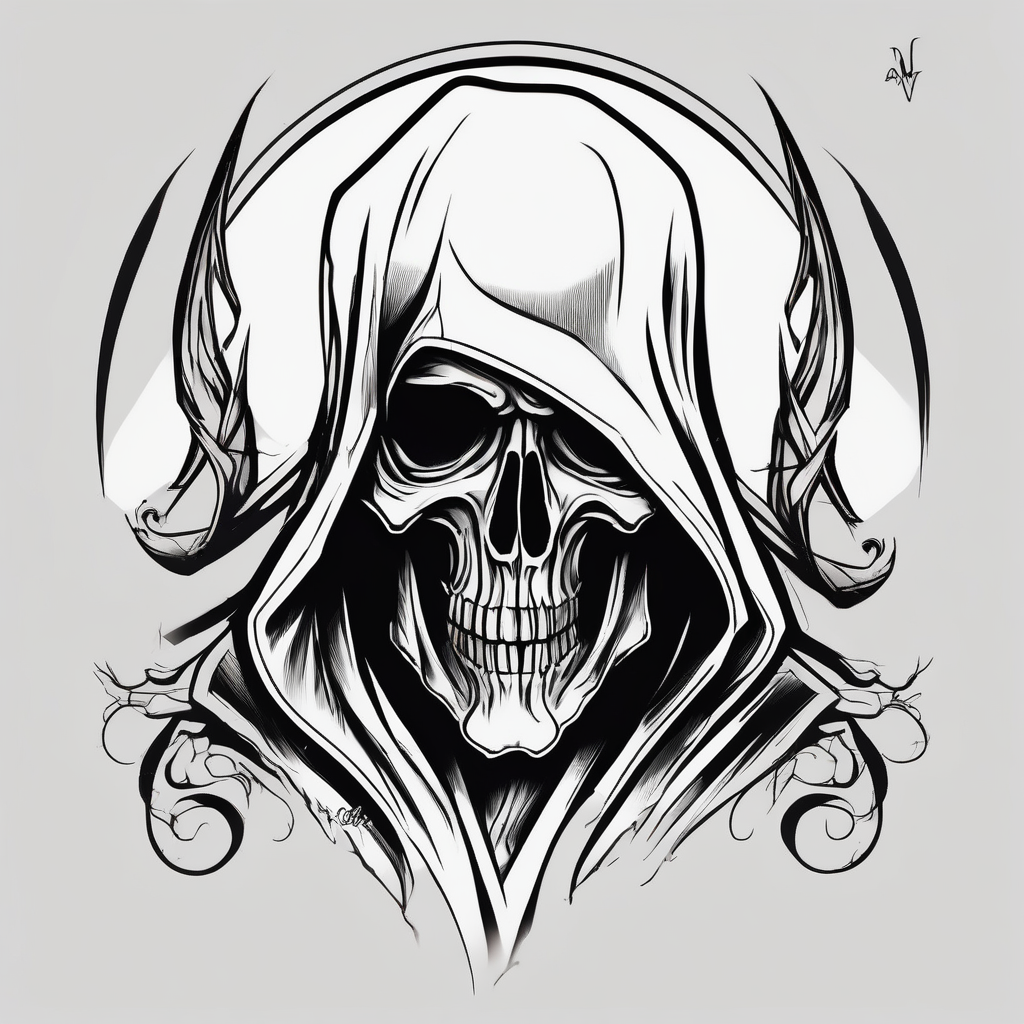 Continue a sleeve for a grim reaper shoulder tattoo half-sleeve, AI-generated Sketch tattoo design