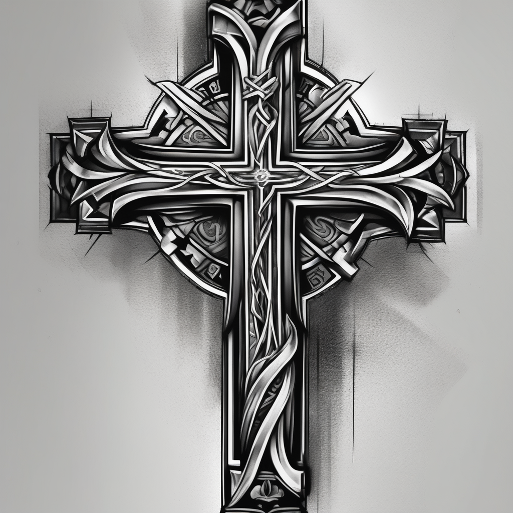 Forearms sleeve biblical cross half-sleeve, design de tatouage Noir et blanc généré par IA