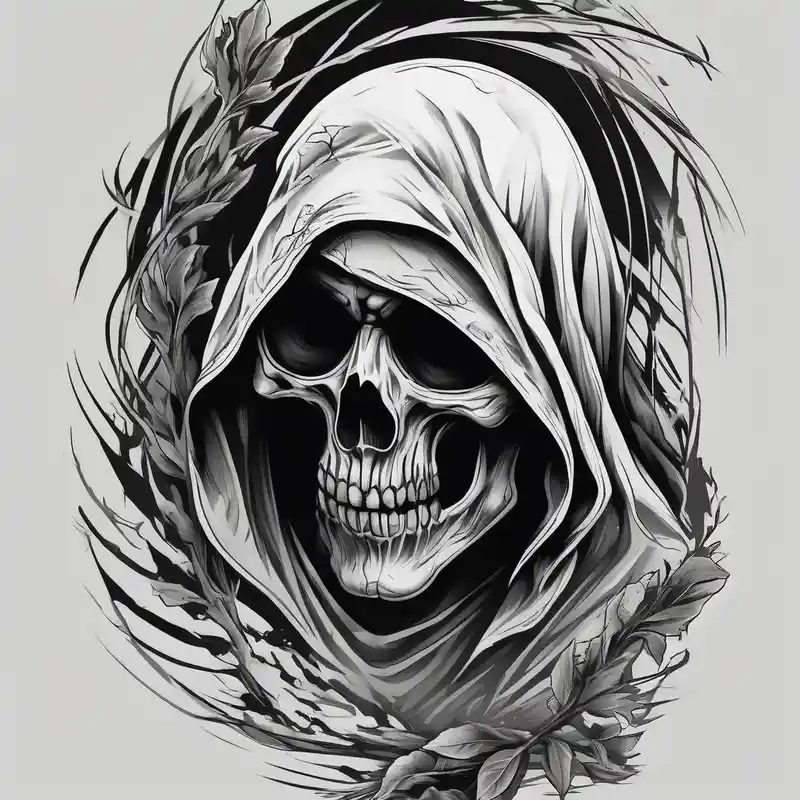 Continue a sleeve for a grim reaper shoulder tattoo – Black and White, Vibrant color