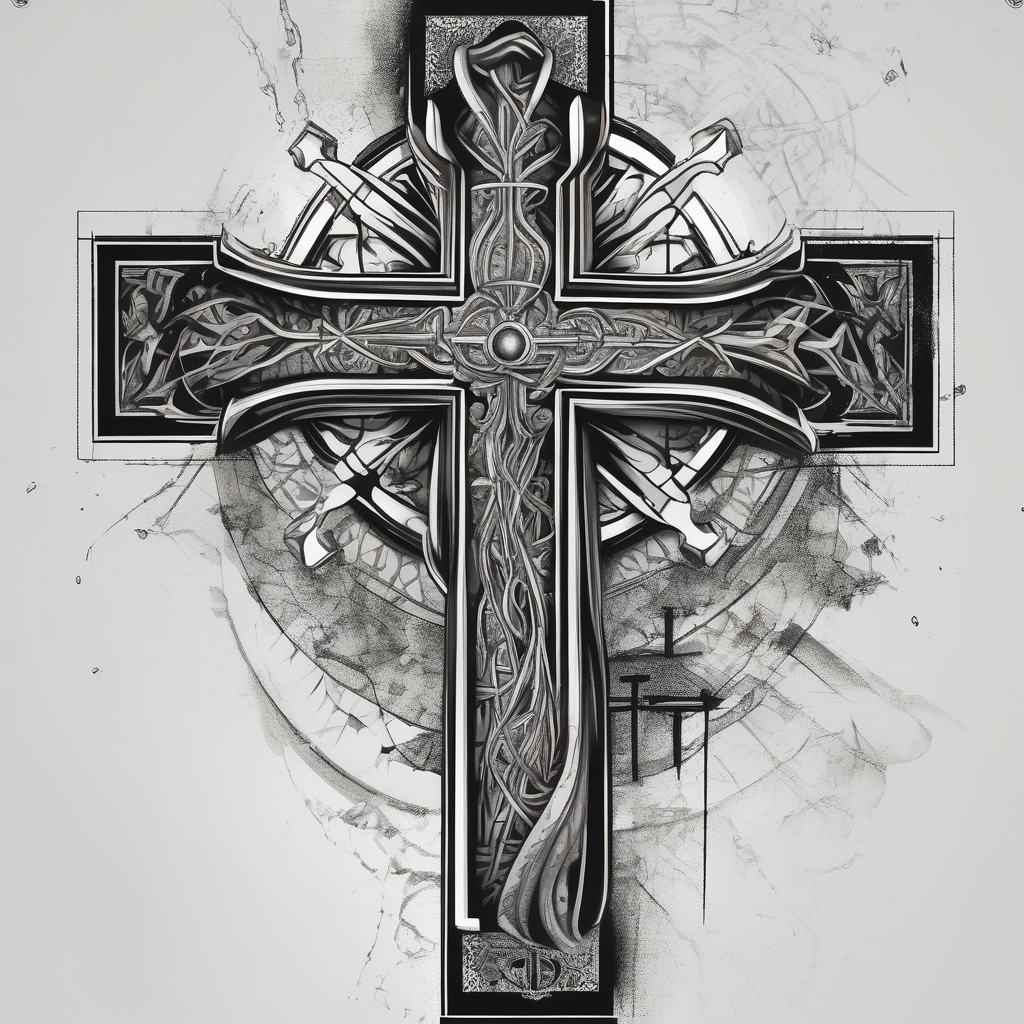 Forearms sleeve biblical cross half-sleeve, design de tatouage Surréaliste généré par IA
