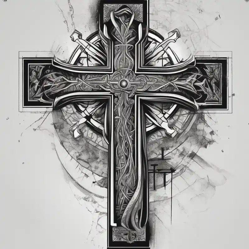 Forearms sleeve biblical cross – Surréaliste, Noir et blanc