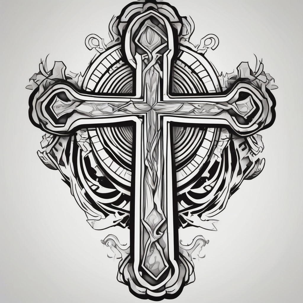 Forearms sleeve biblical cross half-sleeve, design de tatouage Cartoon généré par IA
