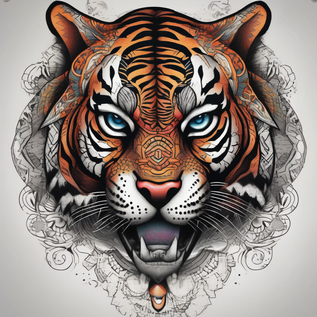 tiger and a hawk eye face together hawk-tuah, design de tatouage Dotwork généré par IA
