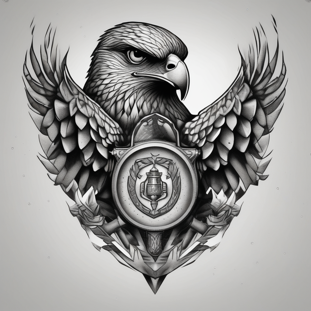 Hawk holding a trophy 2024 hawk-tuah, AI-generated Dotwork tattoo design