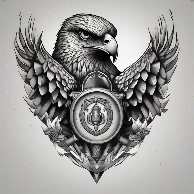 Hawk holding a trophy 2024 – Dotwork, Black and white