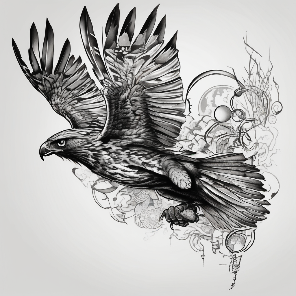 hawk diving hawk-tuah, AI-generated Surreal tattoo design