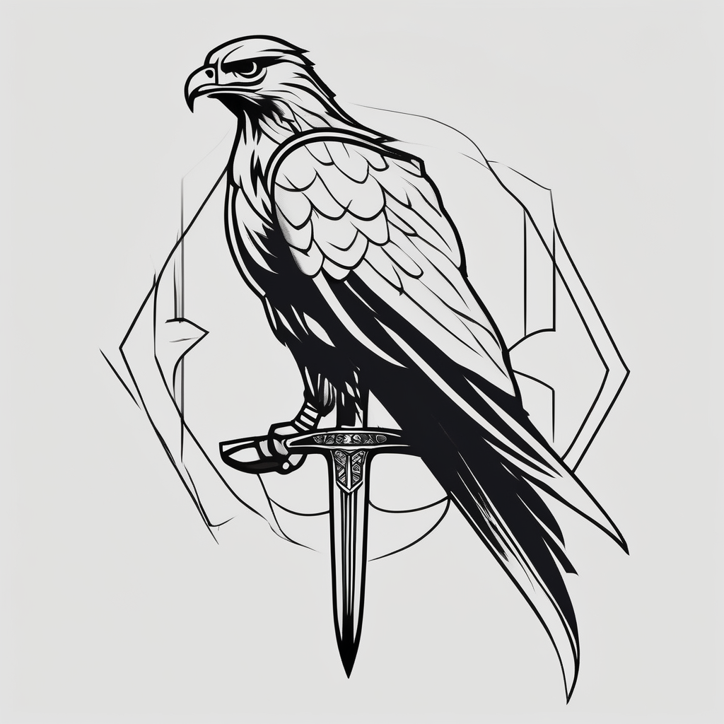 Hawk on sword hawk-tuah(AIが生成したミニマルスタイルのタトゥーデザイン)