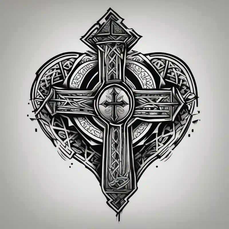 Heartbroken wit a cross and a heart that say destiny – Blackwork, Colores vivos