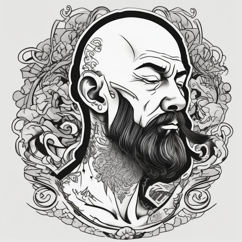 bald heartbroken man closeup van dyke with soul patch, diseño de tatuaje Japonés generado con IA