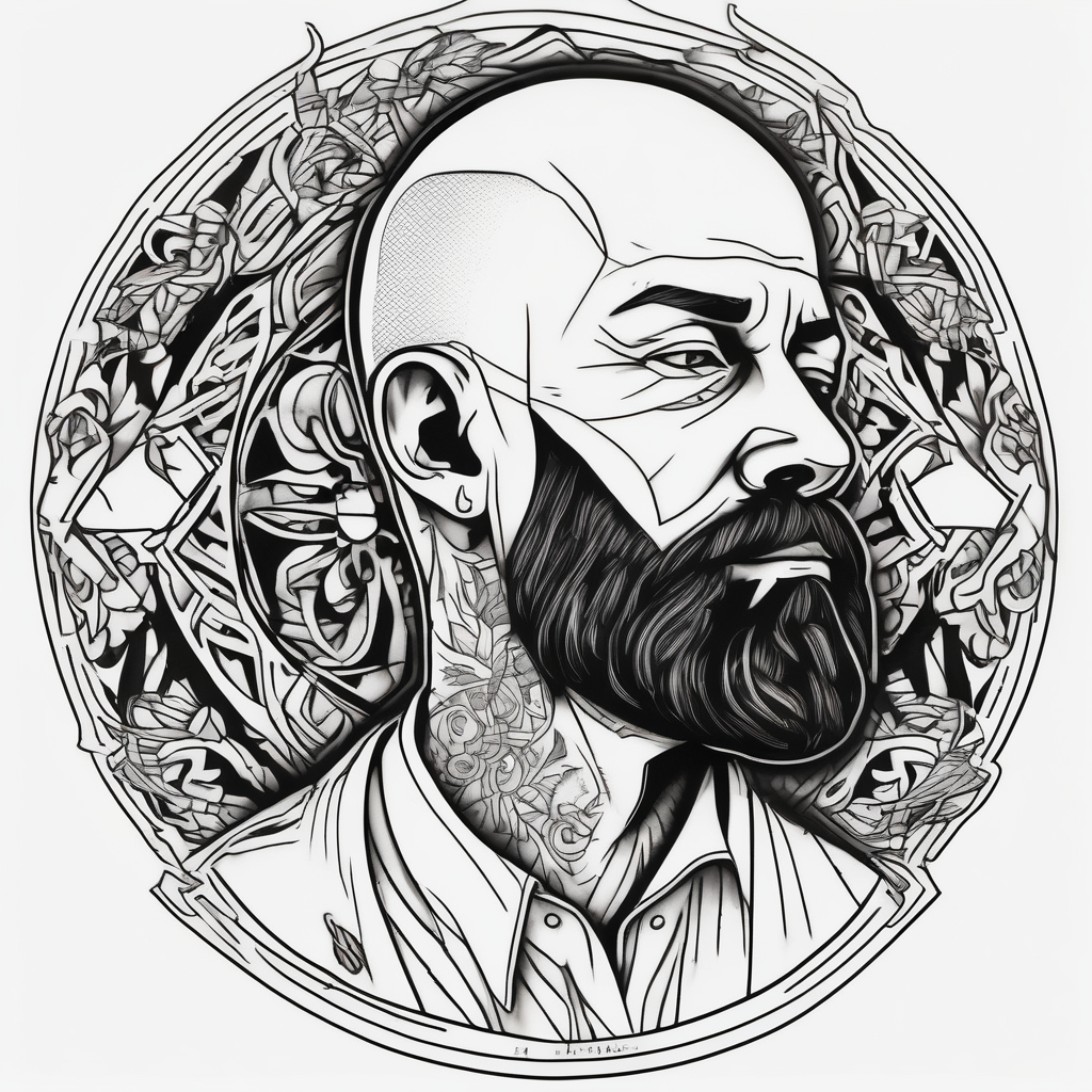 bald heartbroken man closeup van dyke with soul patch, diseño de tatuaje Blackwork generado con IA