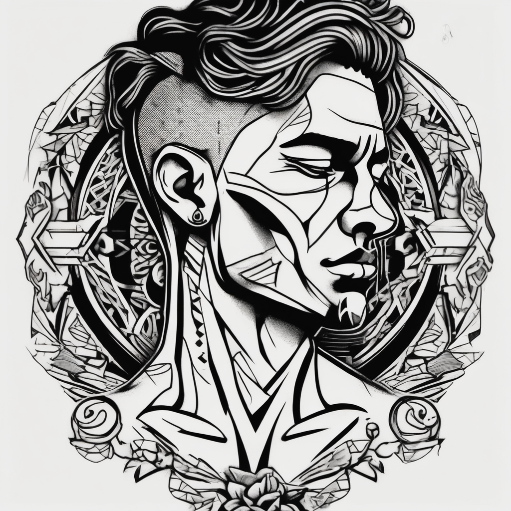 heartbroken man, AI-generated Blackwork tattoo design