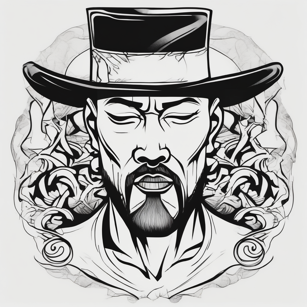 bald heartbroken man closeup goatee black hat, AI-generated Japanese tattoo design