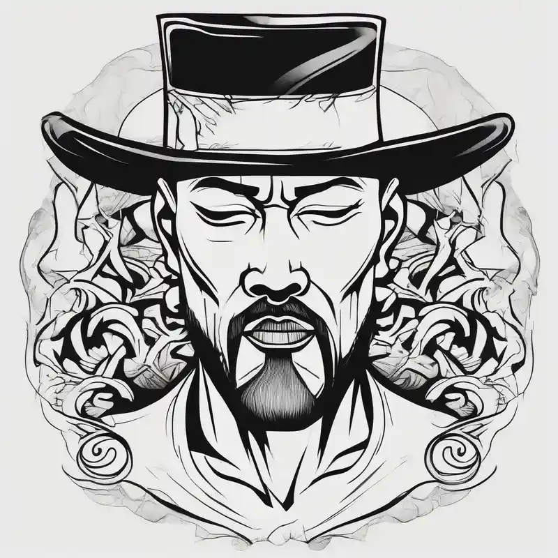 bald heartbroken man closeup goatee black hat – Japonés, Blanco y negro