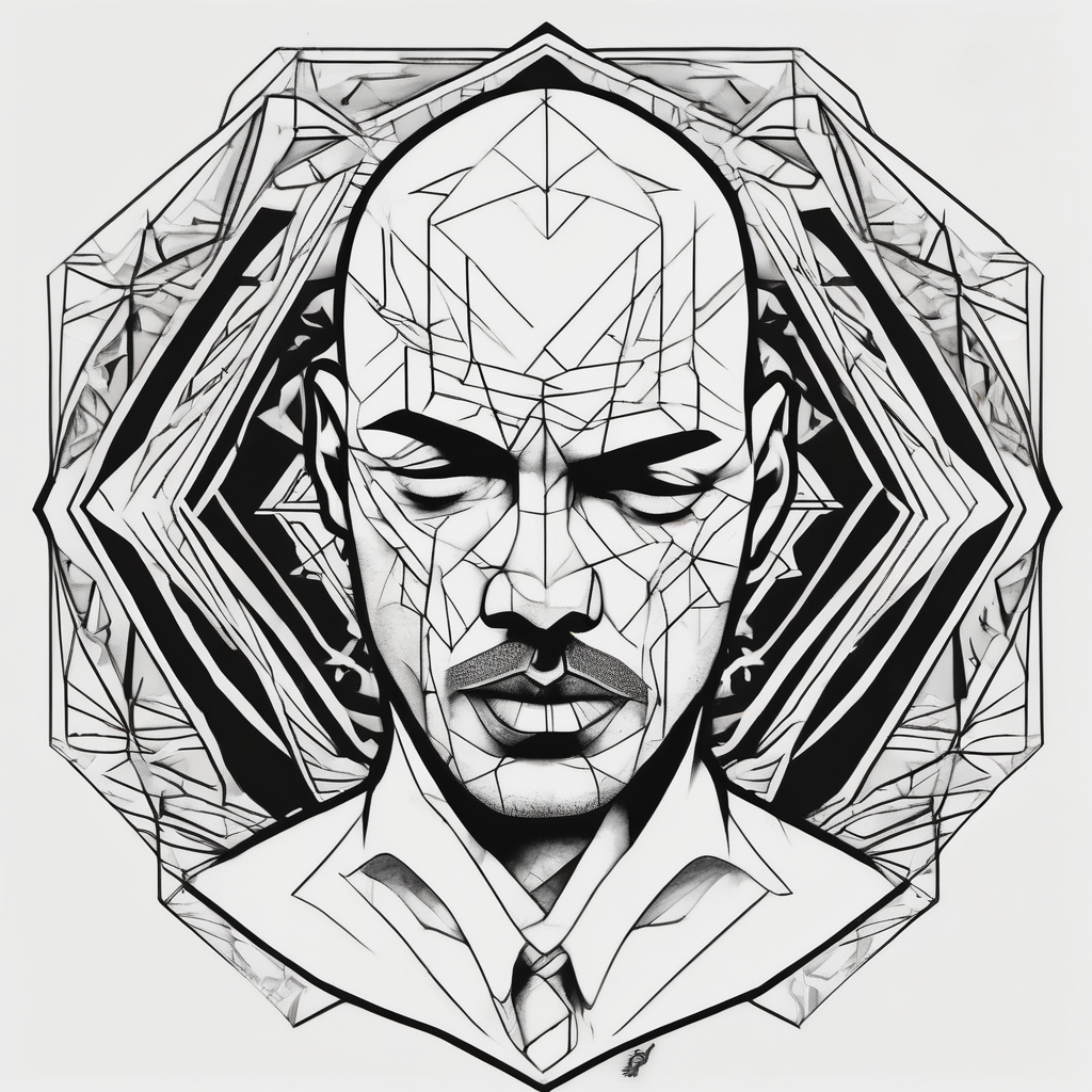 bald heartbroken man closeup van dyke with soul patch, AI-generated Geometric tattoo design