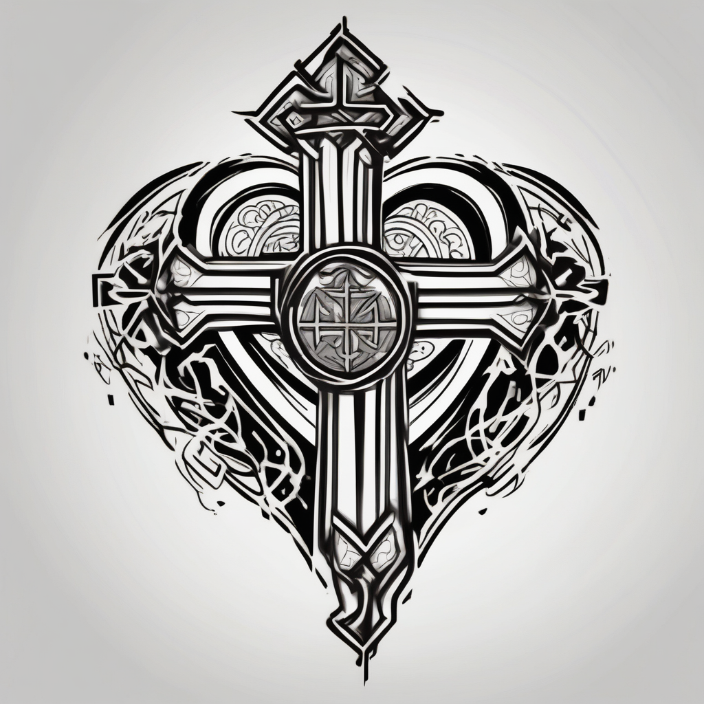 Heartbroken wit a cross and a heart that say destiny, AI-generated Japanese tattoo design
