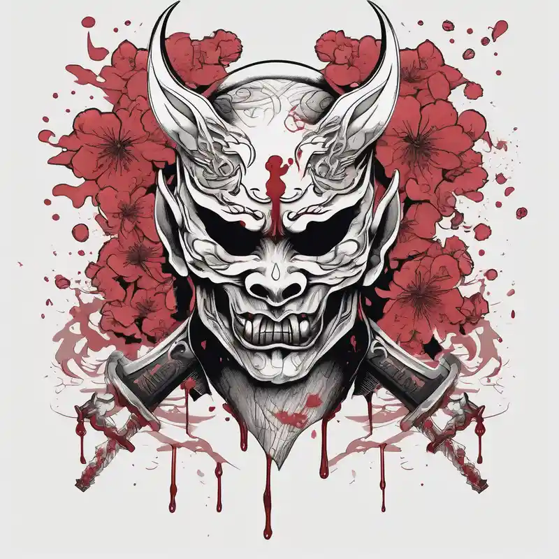 japan, heartbroken, mask, demon, wings, katana, sakura, blood tears