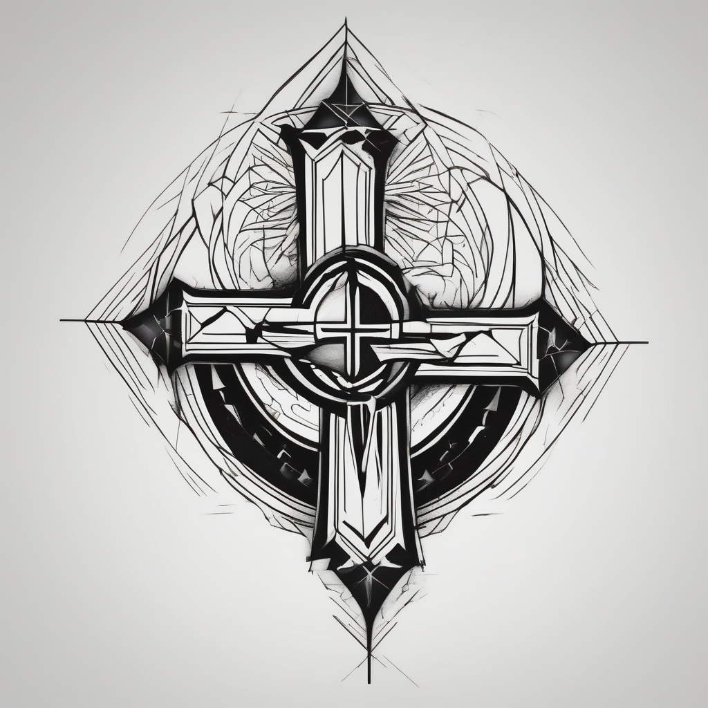 Heartbroken wit a cross and a heart that say destiny, diseño de tatuaje Geométrico generado con IA