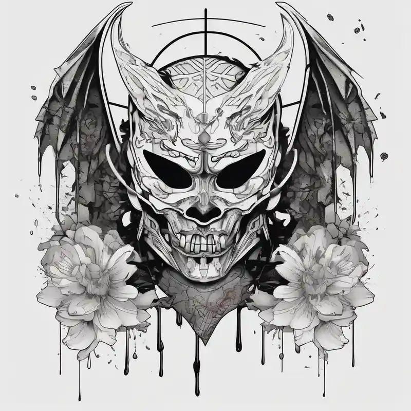 japan, heartbroken, mask, demon, wings, katana, sakura, blood tears – Geométrico, Blanco y negro