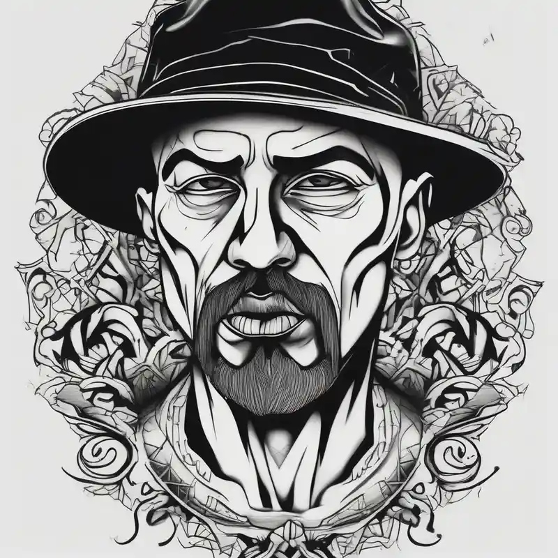 bald heartbroken man closeup goatee black hat – Blackwork, Blanco y negro