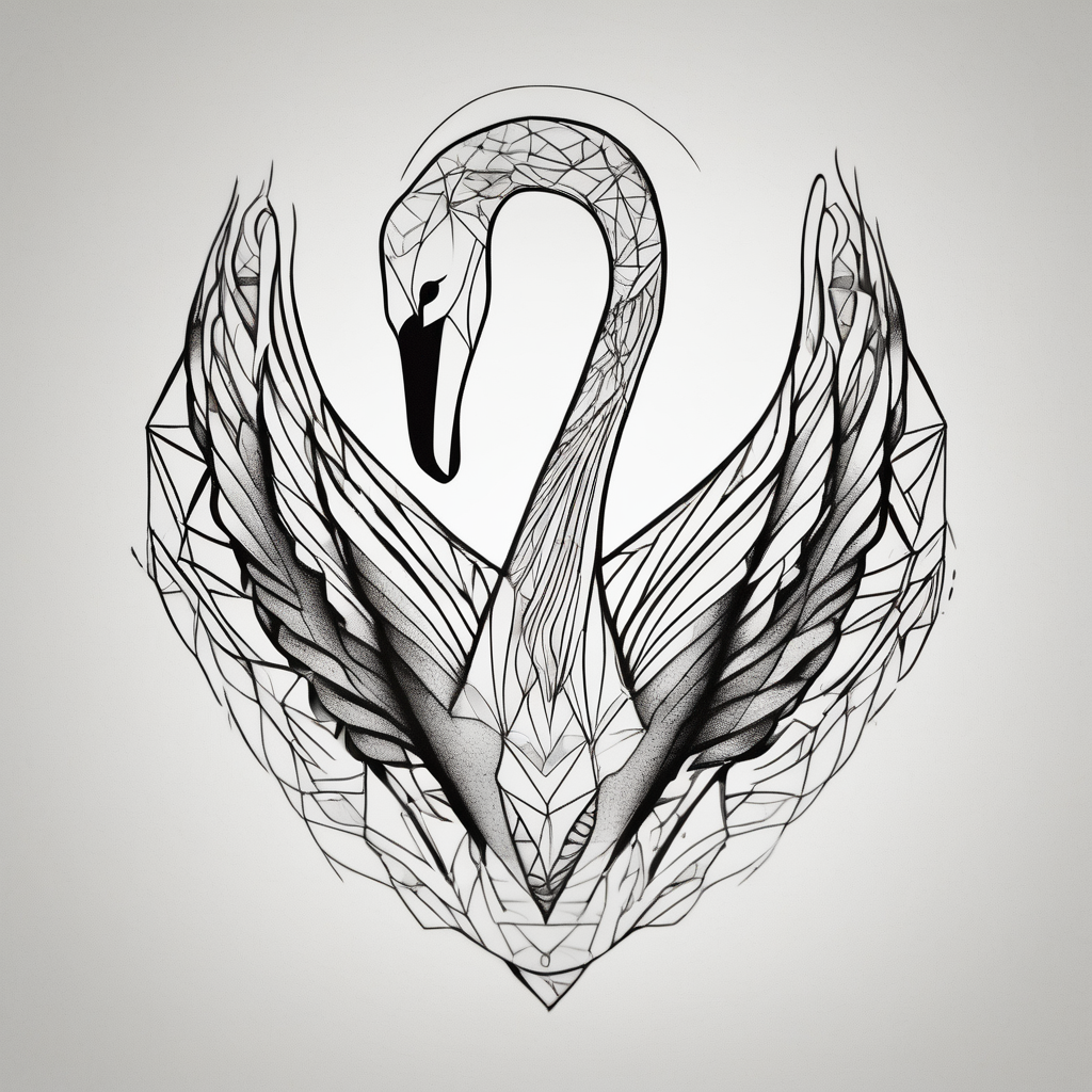 Contour of a swan, that has some Georgian words in it : including: სიცარიელე, იმედი, ამბავი. Heartbroken swan drown as all in one line, without breaking the line., diseño de tatuaje Geométrico generado con IA