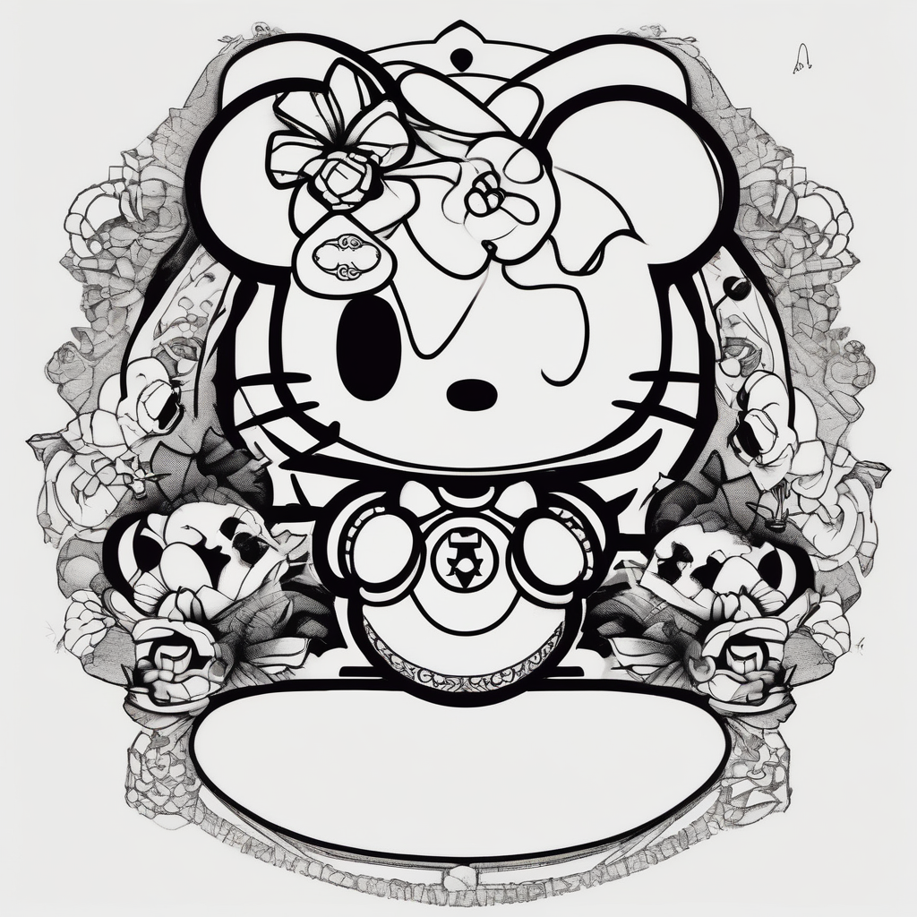 hello kitty with mickey mouse hello-kitty, AI-generated Blackwork tattoo design