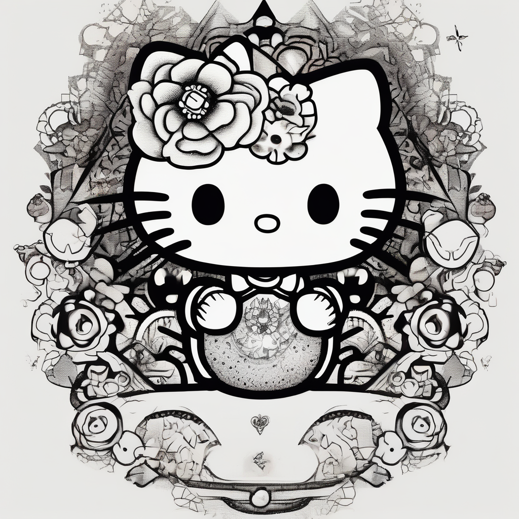 Hello kitty and friends hello-kitty, AI-generated Dotwork tattoo design