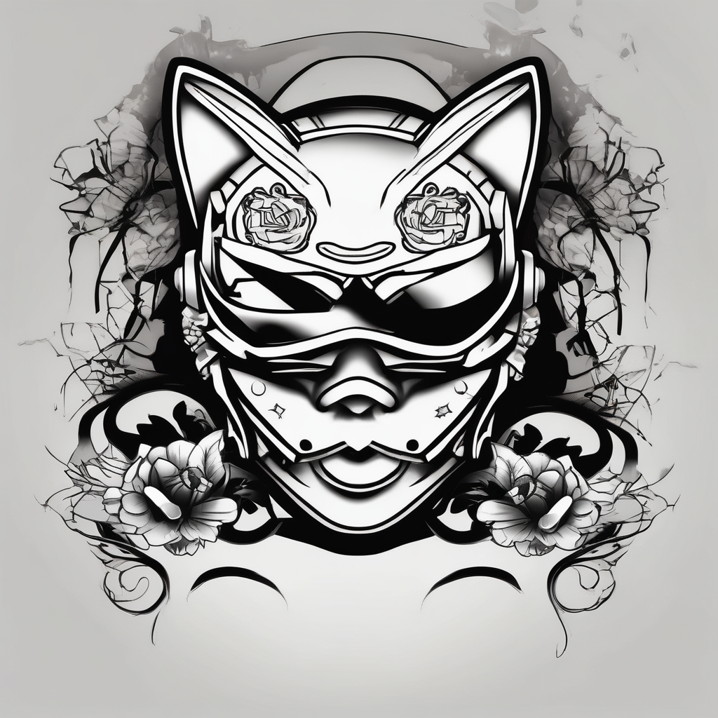 hello kitty with a mask on her face hello-kitty, AI-generated Black and White tattoo design