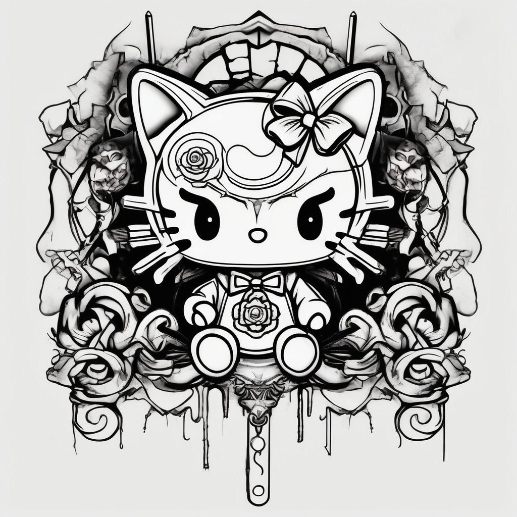 Hello kitty horor hello-kitty, AI-generated Surreal tattoo design