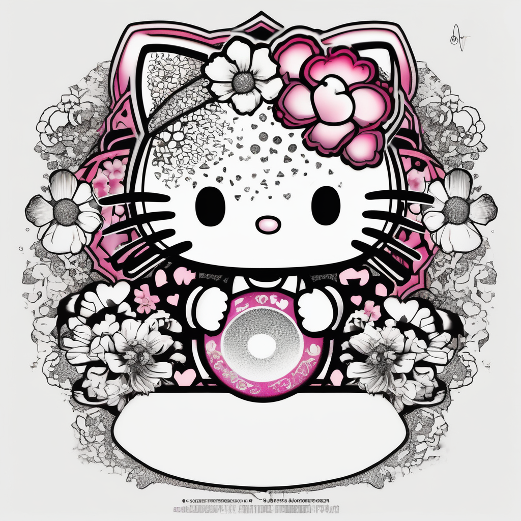 Hello kitty with hearts and flowers hello-kitty, AI-generated Dotwork tattoo design