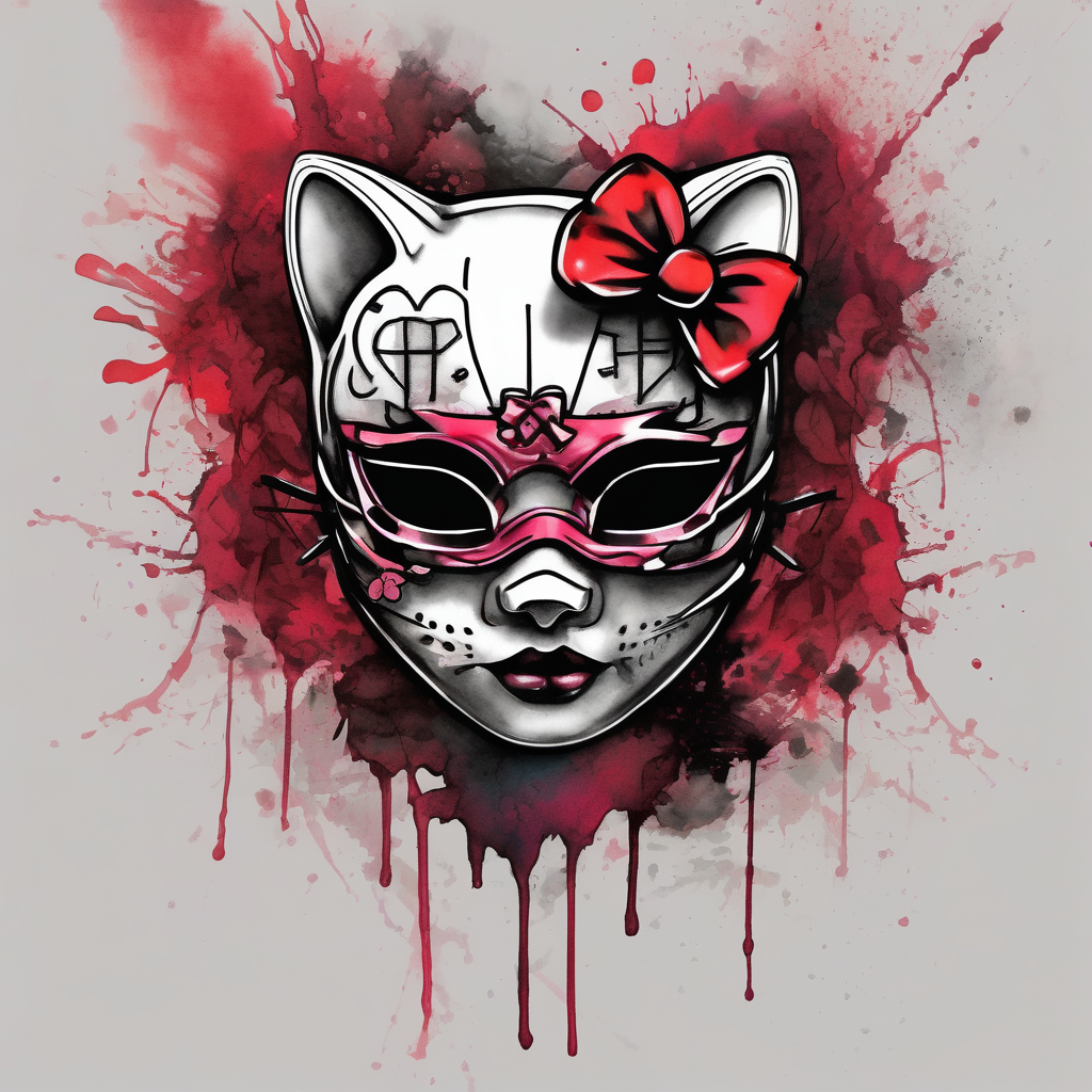 hello kitty with a mask on her face hello-kitty, AI-generated Watercolor tattoo design