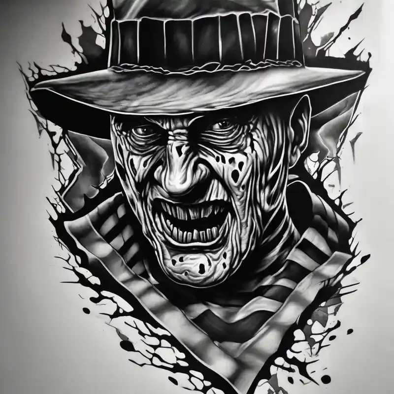 Realistic horror movie Freddy Krueger Ripping through skin – Blanco y negro, Colores vivos