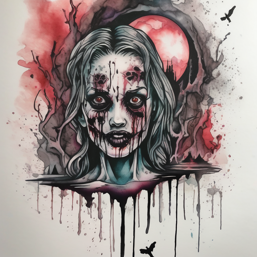 Horror abduction, diseño de tatuaje Acuarela generado con IA