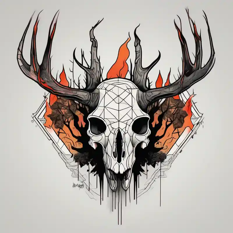 geometric style Designs et Significations de Tatouages Cerf about A side view of a frightening horror DECAYING deer skull JUST BONE surrounded by a forest fire in background and A side view of a frightening horror DECAYING deer skull JUST BONE surrounded by a forest fire in background