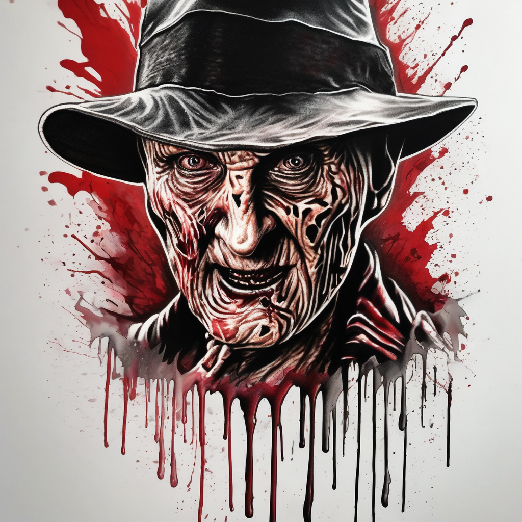 Realistic horror movie Freddy Krueger, diseño de tatuaje Acuarela generado con IA