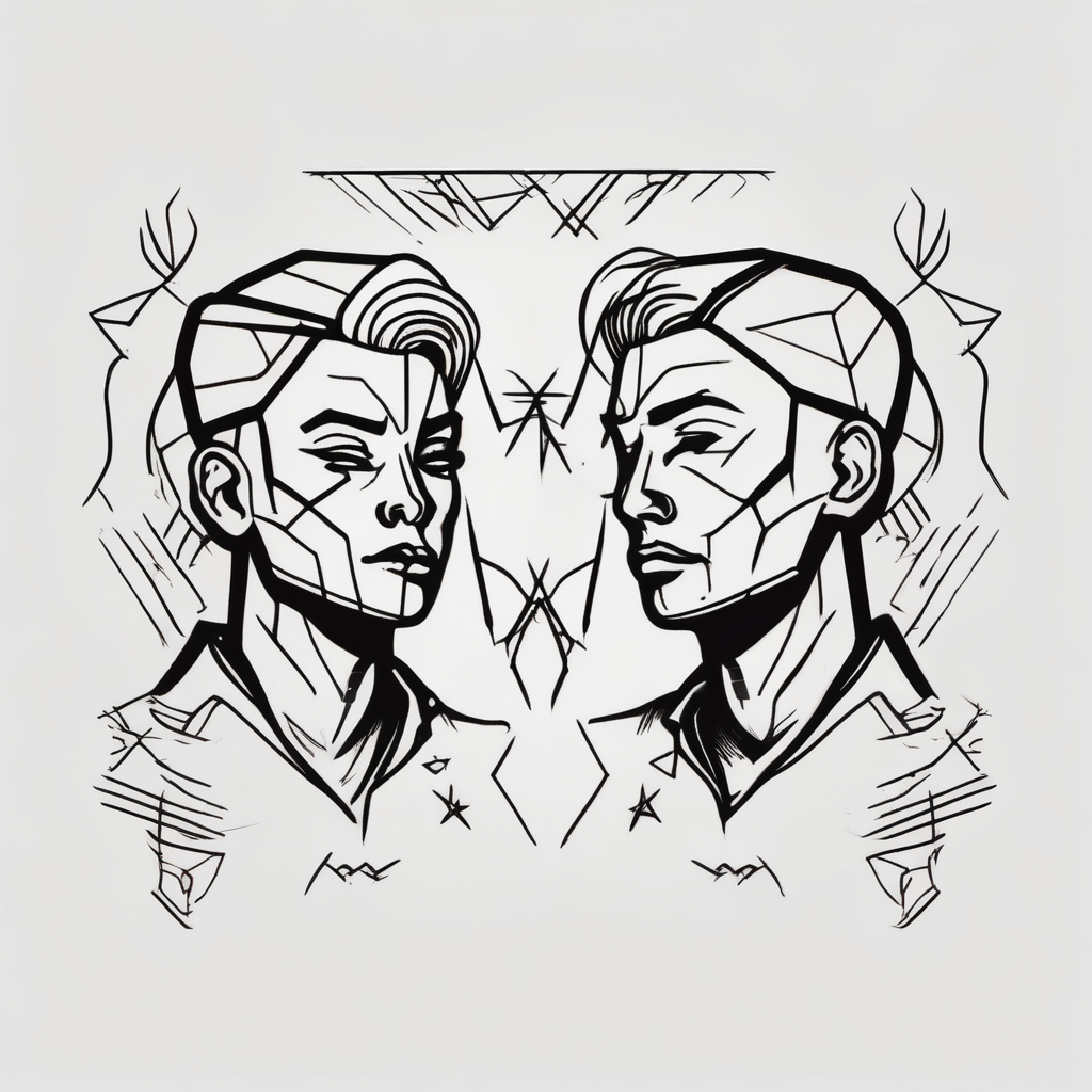 Minimal flash tattoo of two people that illustrates the meaning of the word SONDER hummingbird-meaning, AI-generated Old School tattoo design